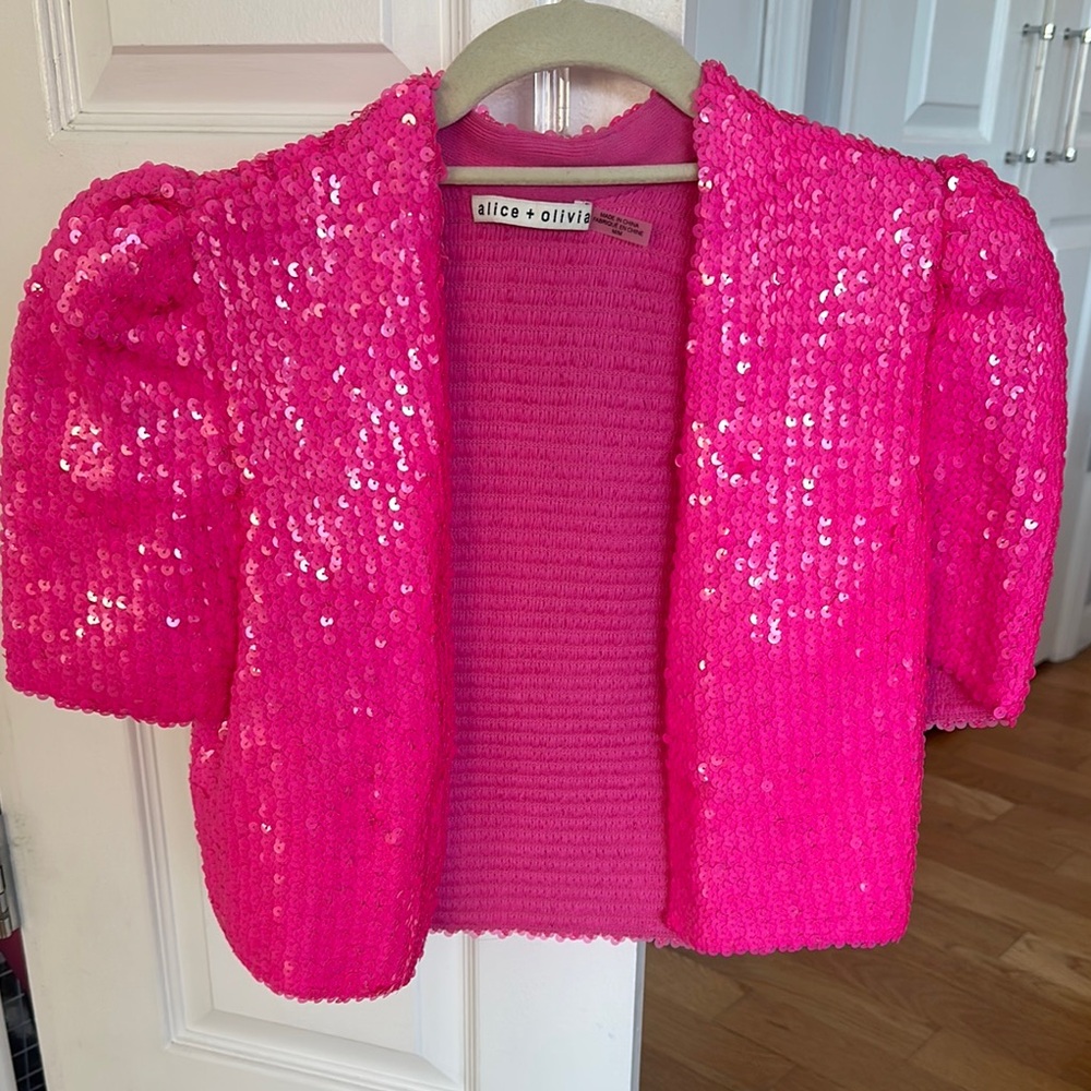 alice + olivia Hot Pink Sequin Cropped Jacket